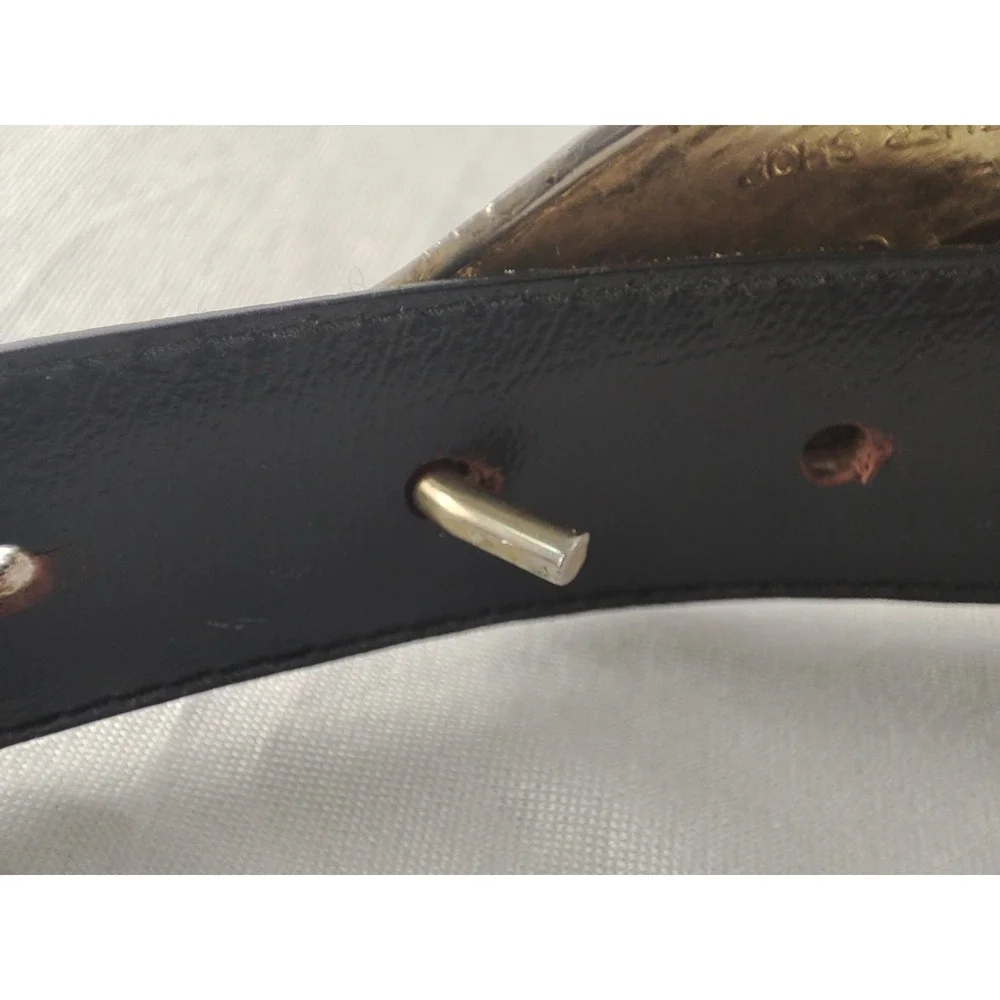 VTG Leather‎ Shop Genuine Snakeskin Belt M 28-33 Black Gold Wave Sculptural 80s